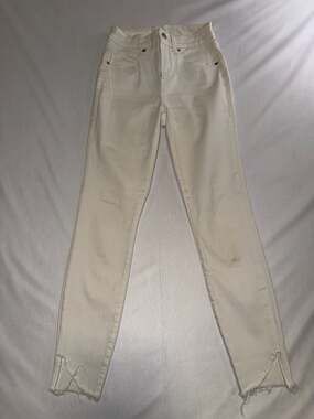 Good American Good Legs Crop White Frayed Hem Skinny Jeans Size 2/26